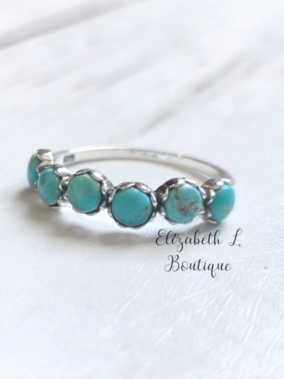 925 Sterling Silver Genuine Turquoise 6 Stone Ring Size 10 New Boutique